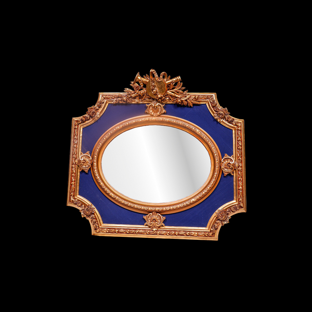 French Gold Gilded Large Mirror with Velvet Upholstery