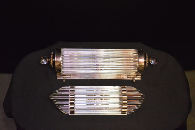 Vintage Art Deco Brass & Glass Rod Wall Sconces Light