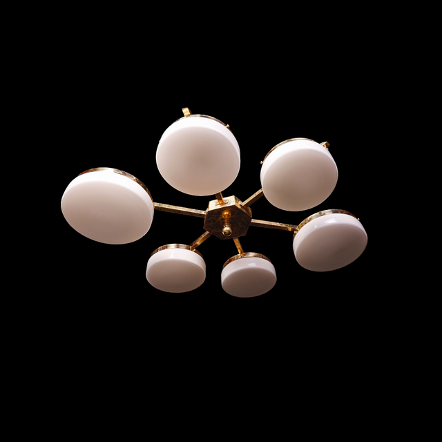ArtDeco 6 Light Hanging Light with Opaline Milky White Shades (customisable)