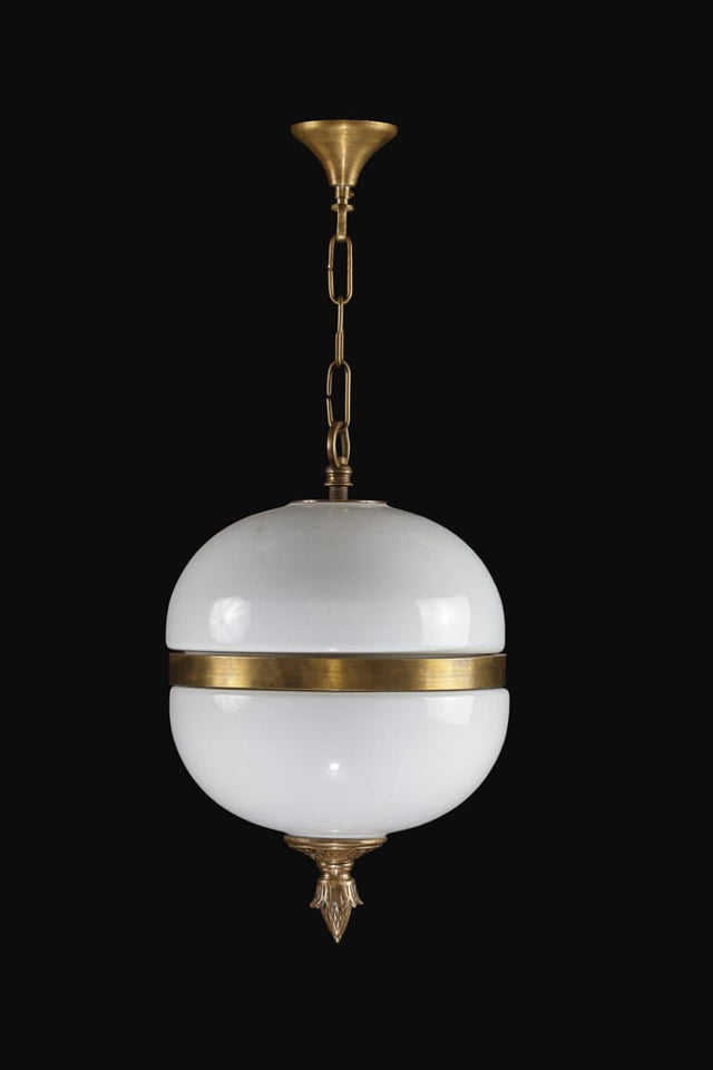 ArtDeco Opal Pendant Lamp with Brass Knob and Fittings