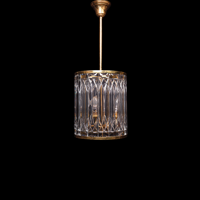 Circular Drum Pendant Light with Crystal Cut Glass
