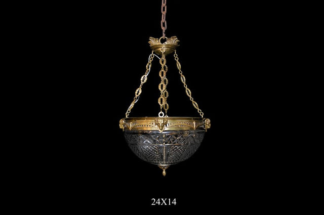 Classic French Style Cut Glass with Brass Hanging Lamp