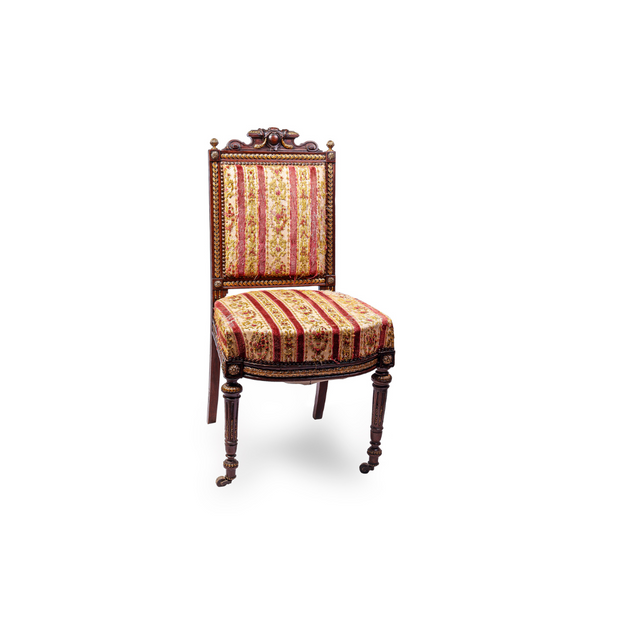 French Gilded Ormulu Palace Chairs with Brass Wheels