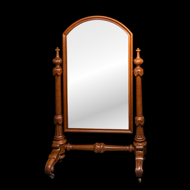 Large Rococo Style Full-Length Walnut Cheval Mirror