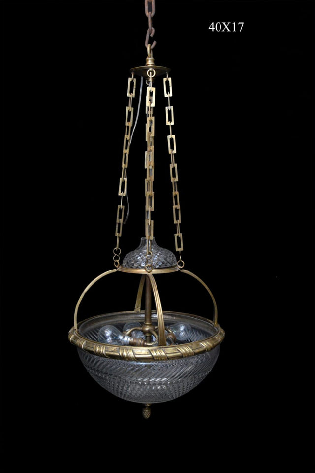 Classic European Ampel Glass and Brass Hanging Lamp