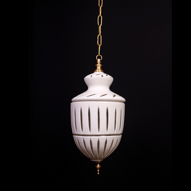 Art Deco Striped Opaline Milky White Trophy Light