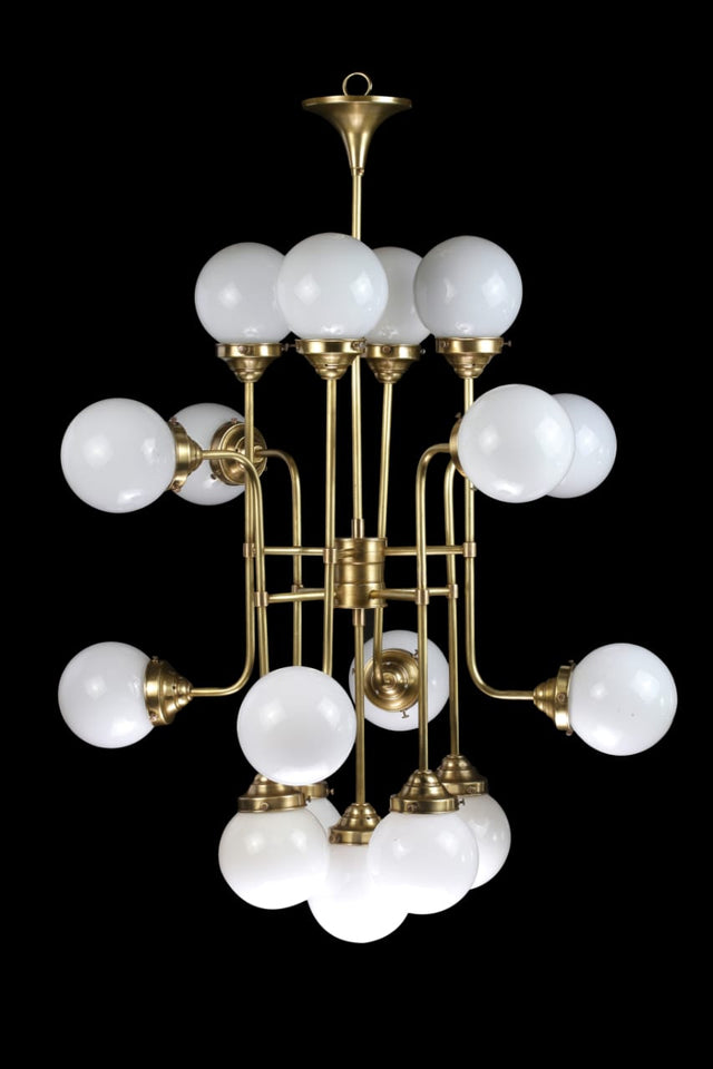 ArtDeco Bistro Chandelier with 16 Opaline Glass Globes