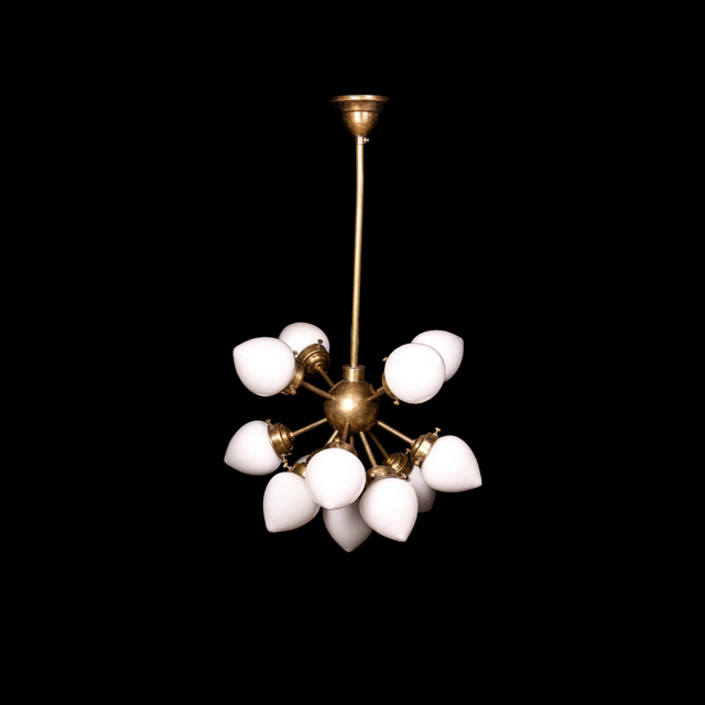 Art Deco Wrecking Ball Chandelier with Opaline Milky White Shades