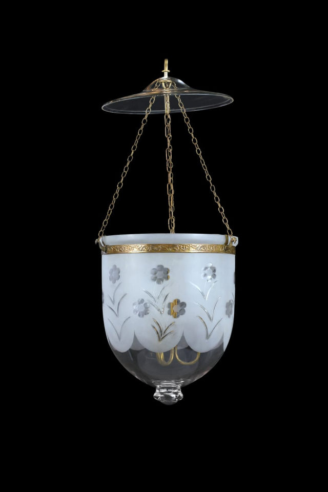 Bell Jar Lantern with Frosted Floral Design