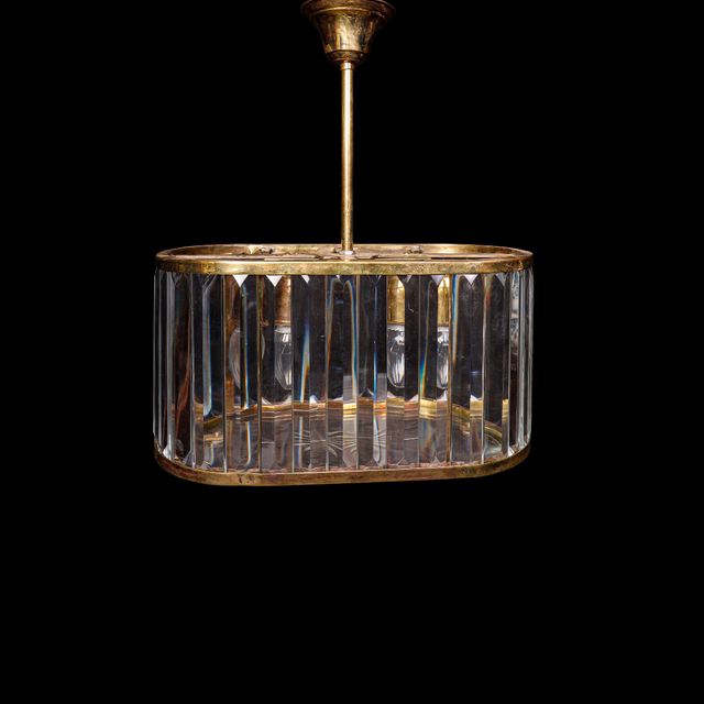 Brass Drum Pendant Light with Beveled Cut Glass and Astral Star Design