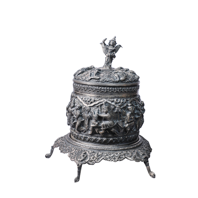 Burmese Silver Betel Box with Stand
