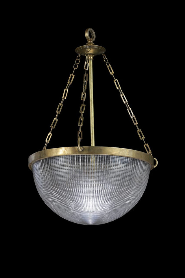 Brass with Cut Glass Half Globe Hanging Lamp