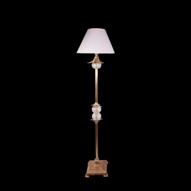 Signature Standing Brass Floor Lamp with Crystal Cut Globe Fittings