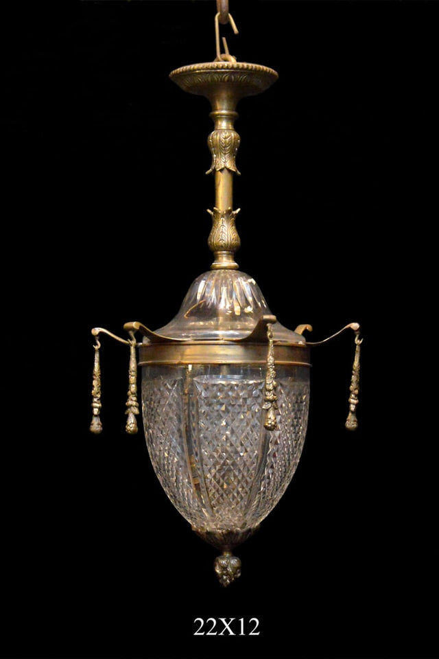 Classic French Cut Glass with Brass Hanging Lamp