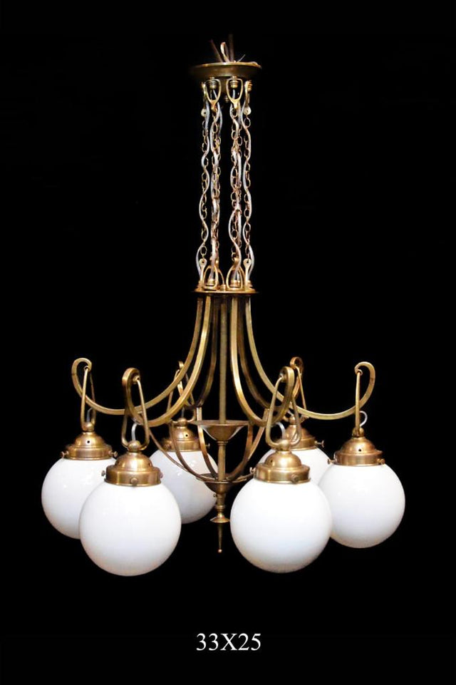 Art Deco Globes Brass Chandelier