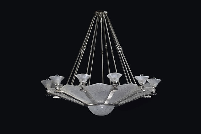 French ArtDeco Chandelier with Frosted Glass