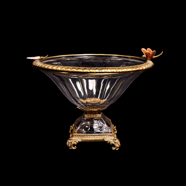 French Brass & Glass Dragonfly Fruit Bowl