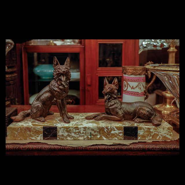 French Bronze German Shepherd Dogs Sculpture by Henri Mollins 20th Century