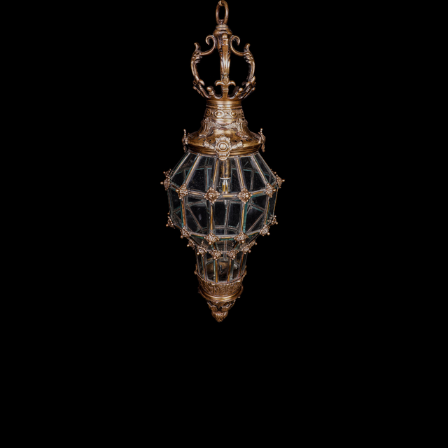 French Bronze Lantern with Hand Beveled Crystal Panels