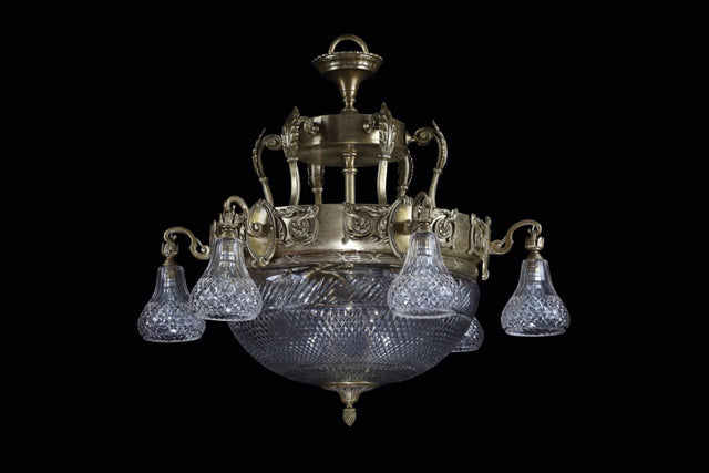 French Crystal Basket With Lions Heads