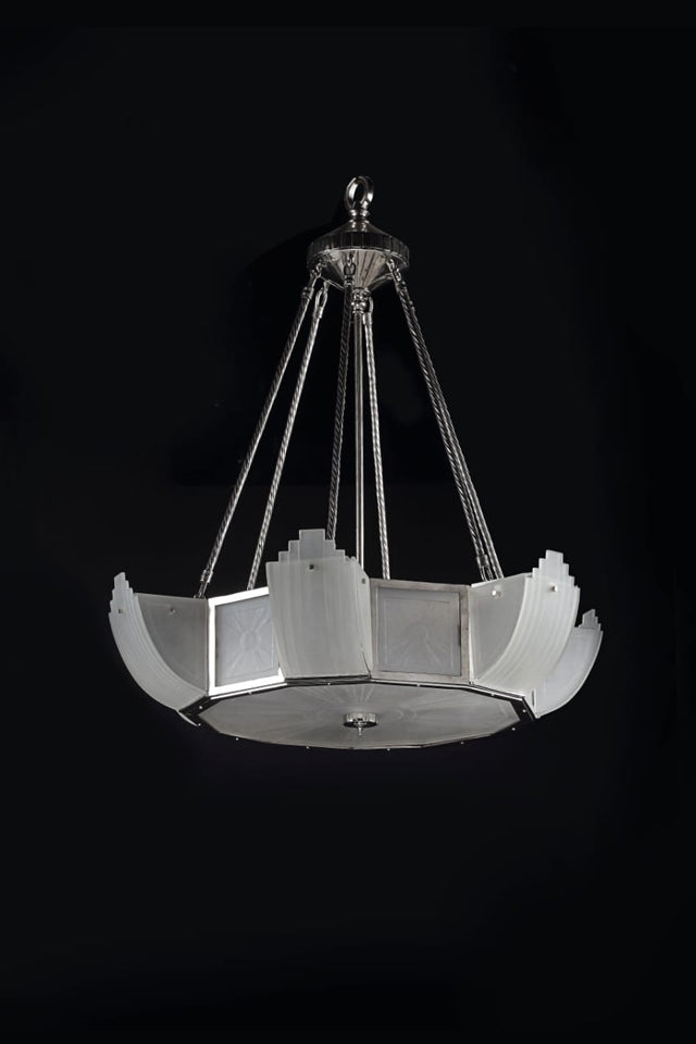French Frosted ArtDeco Chandelier