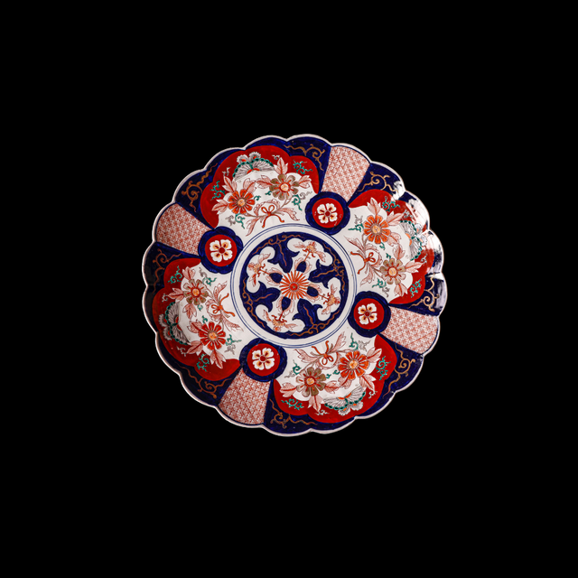 Oriental Imari Porcelain Charger Plate with Scalloped Edge Design