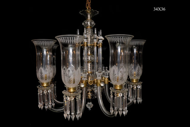 Osler Frosted and Cut Glass with Brass Fittings Chandelier