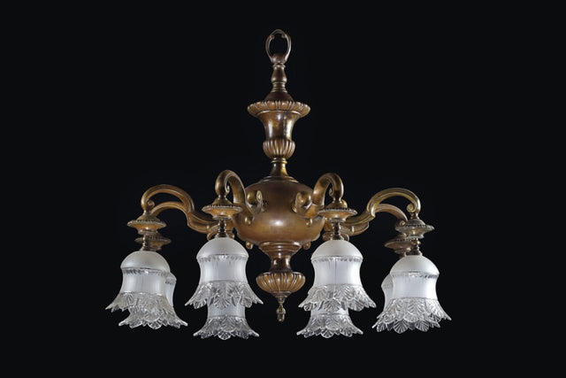 Tinsley Antique Brass Glass Shaded Chandelier