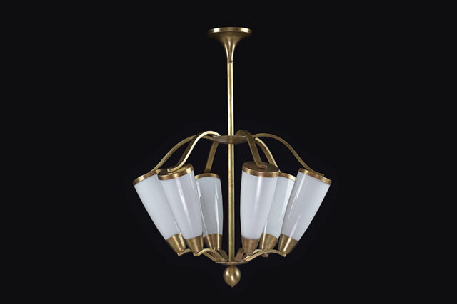 Art Deco 6 Light Opaline Chandelier