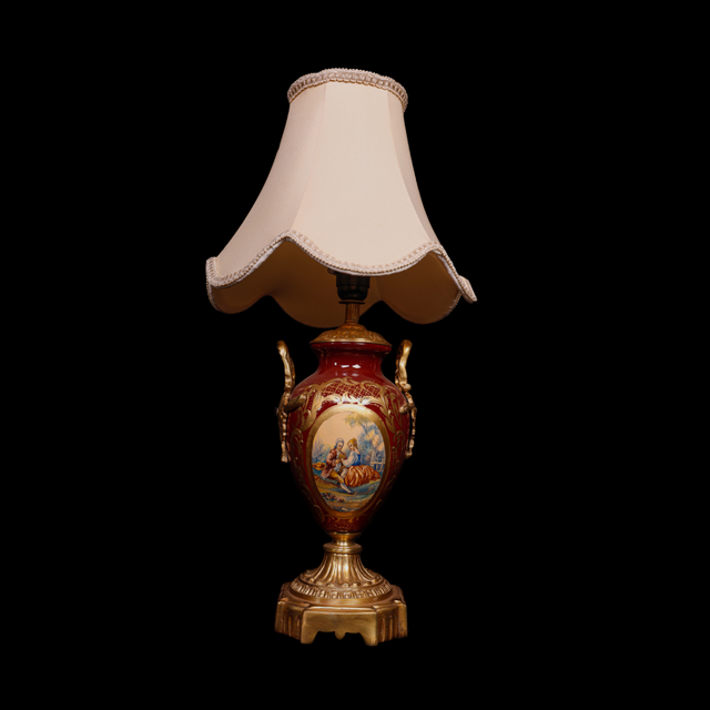 Vintage French Hand Painted Porcelain Desk Lamp
